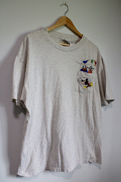 Vintage Mickey, Donald, Goofy boomerangs embroidered pocket tee - XL