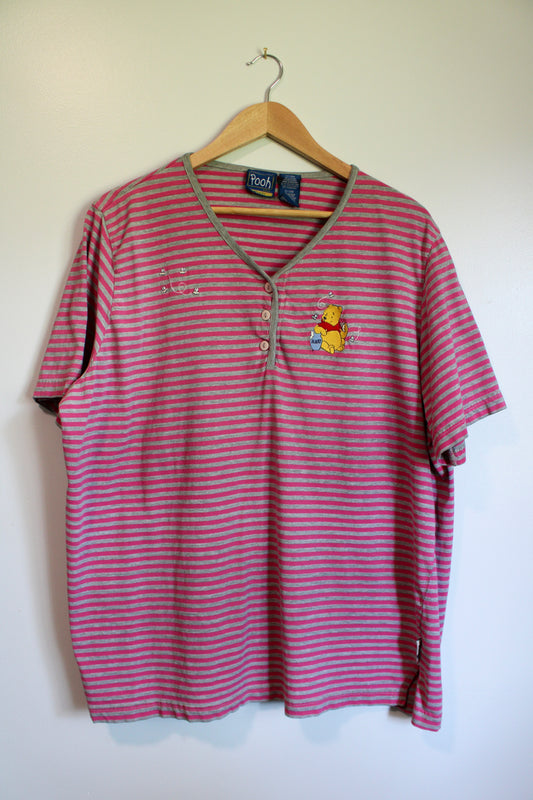 Vintage striped embroidered Winnie the Pooh henley tee - 22/24W