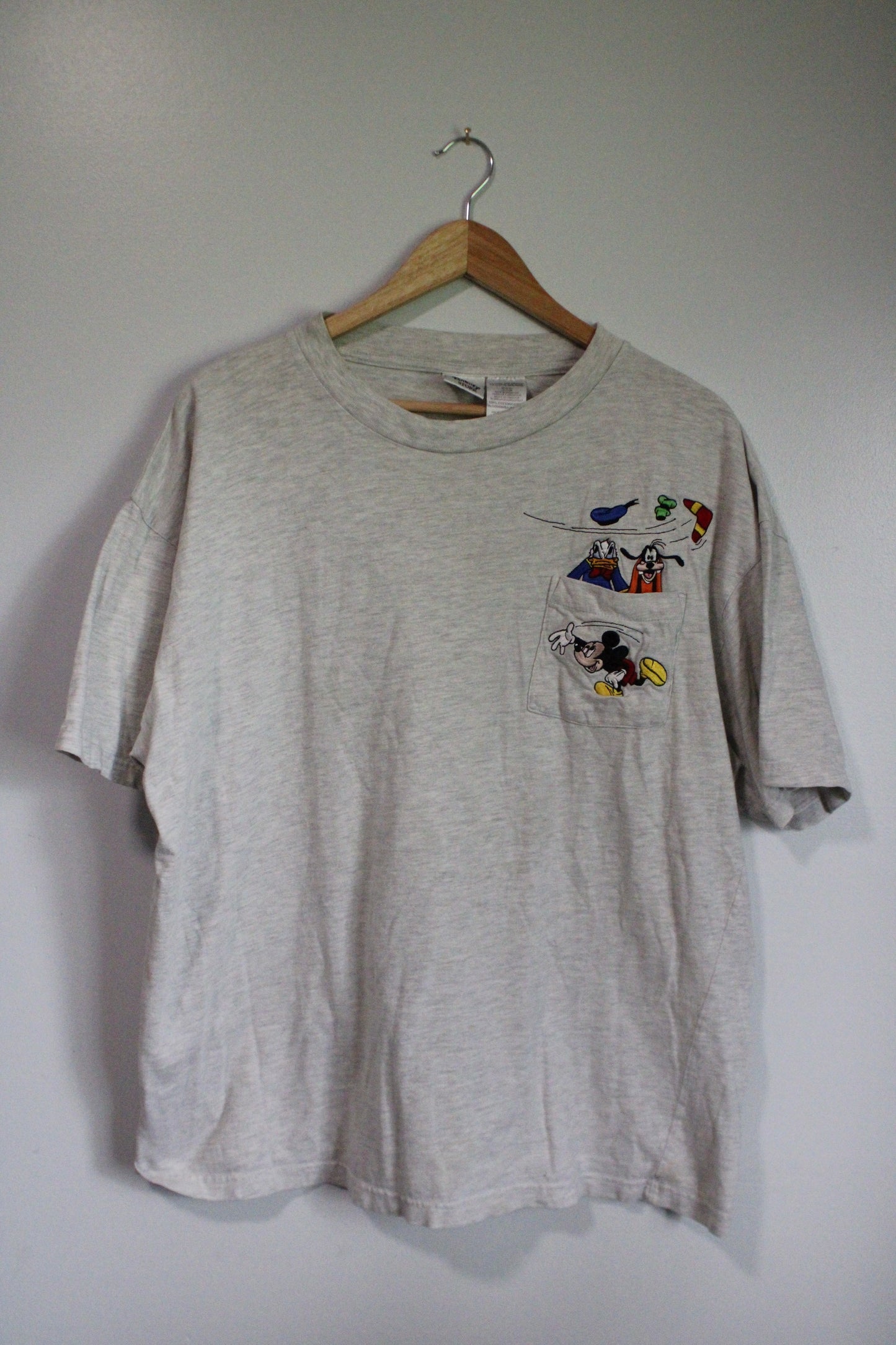 Vintage Mickey, Donald, Goofy boomerangs embroidered pocket tee - XL