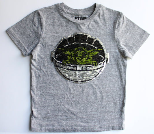 Reversible sequin Grogu/Mandalorian tee - youth XS